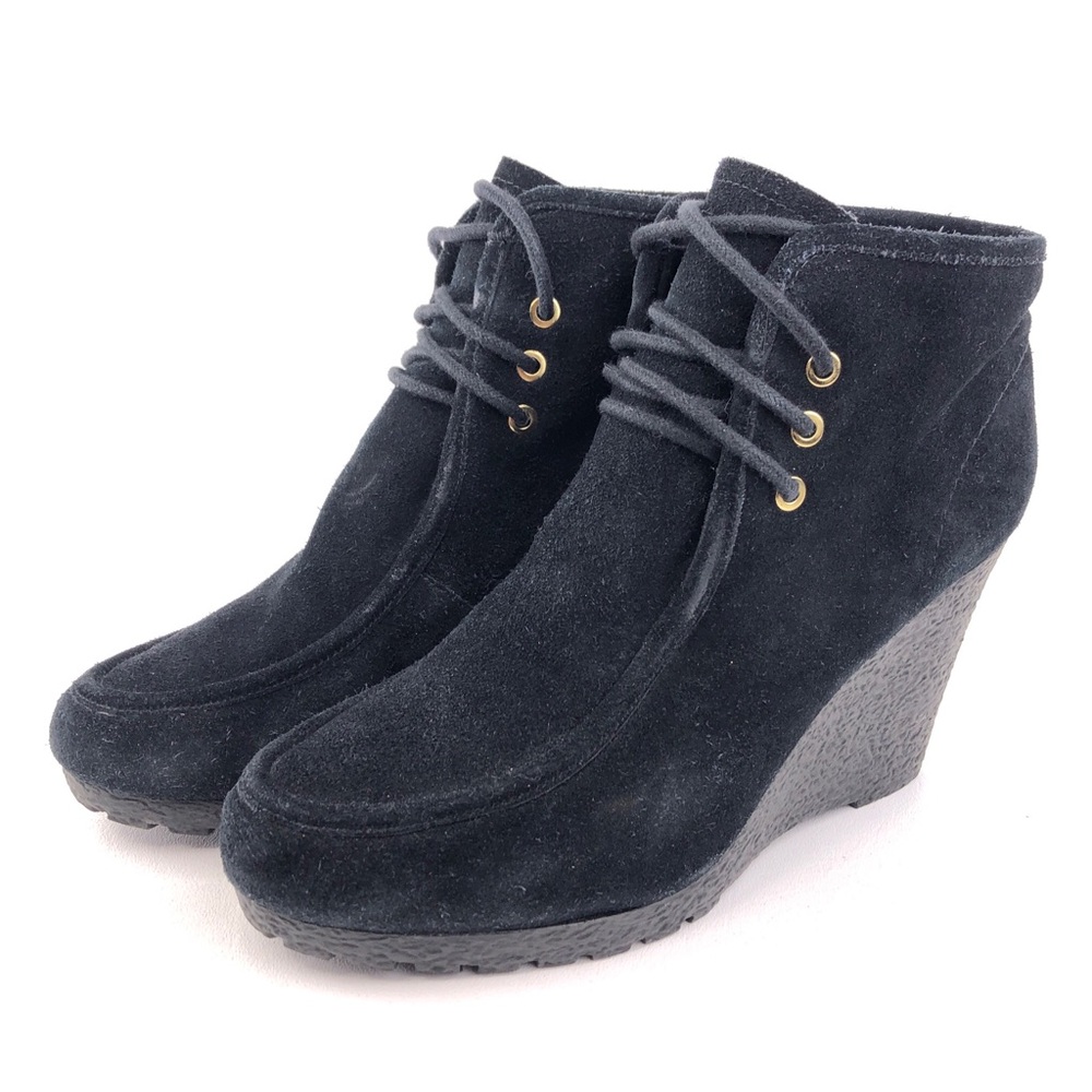 Michael Kors Rory Black Leather Wedge Ankle Booties 10M - Picture 3 of 13